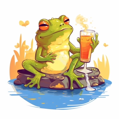 a clip art of a cute cartoon kawaii frog getting tipsy at the pond