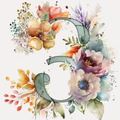 watercolor flower number 3 png clipart, botanical number 3, png alphabet clipart, clipart, colorful, no background