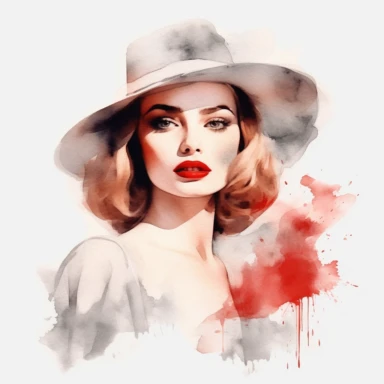 watercolour clipart of a beautiful woman with red lips, separate elements , vintage effect, high quality, soft and muted colours, 8k, f1 ar 2:3