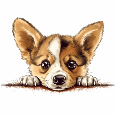 peeking cute corgi puppy, high quality, detailed, white background, no shadow, dark outline, clipart