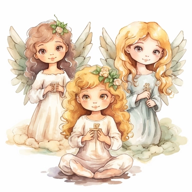 angel girls clipart in watercolor style