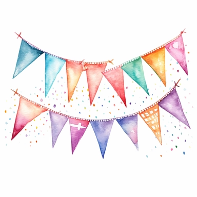 Watercolor Birthday Party multicolor bunting String Traingle Clipart with white background no shadow