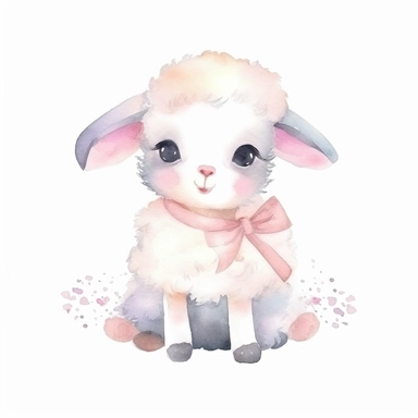baby girl sheep flat illustration in watercolor style clipart, cartoonish, isolated, on white background