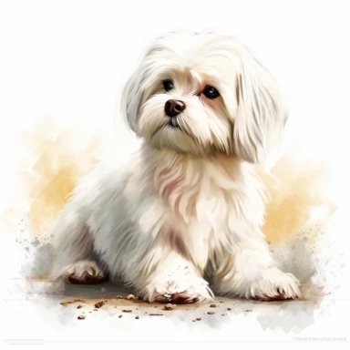 a cute maltese dog lying clipart on a white background, birds wiew, style fusion, Serene, Arcade, Funky Seasons, full body, Texturing, Faded, Digital painting, olive colors, Dreamlike, hard lighting, Highly detailed, high quality