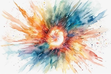 Watercolor, Design a gamma-ray burst afterglow, the fading emission following a powerful gamma-ray burst event clipart, hd, on a white background, spaced out