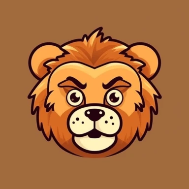 Cute lion face, cartoon, clipart, mascot, isolated on random background