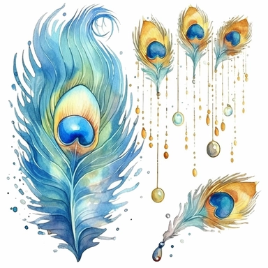 watercolor peacock clipart png graphics ,aquarelle fantasy sun catcher, feathers 8k,rain view - <@1115140997073096794> (fast)