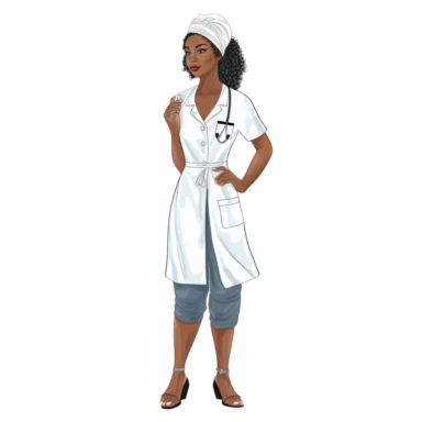 single black woman nurse watercolor clipart. Full body