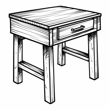 one school desk simple clipart bold lines black white coloring page style no background