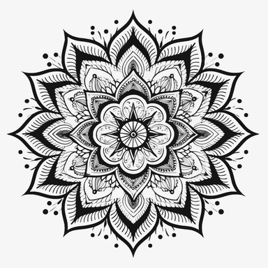 no shading. boho mandala. no shading. lines and dots. black. simple. clipart. white background