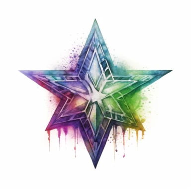 discopunk witches 5 point star, northern lights, isolated on white background, clipart, highly detailed