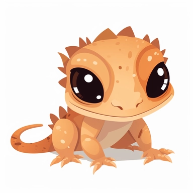 cute animated crested gecko with eye lashes isolated on solid white background clipart style kawaii
