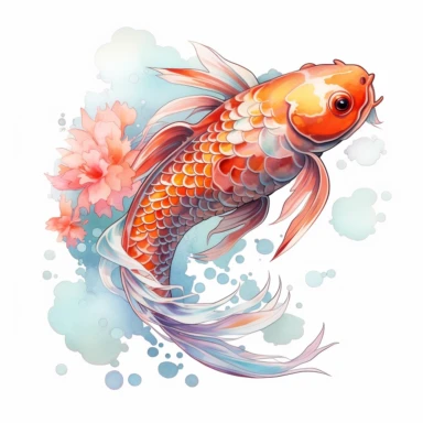 Fantasy surrealistic Koi Fish Clipart, Watercolor Cartoon, hyper realistic, intricate detail, illustration style, high resolution, on the white background