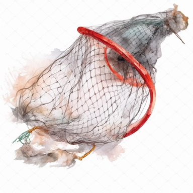 Watercolor fishing net clipart, white isolated background, space out, hd