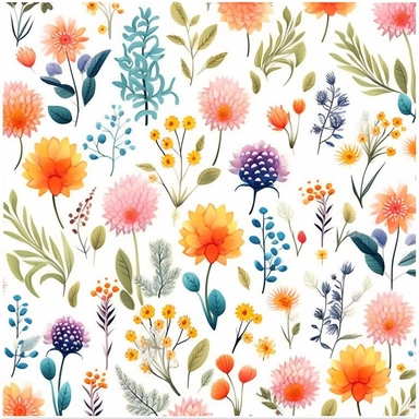 flowers, Watercolor, vector, white background, clipart, Seamless patterns, repeating patterns design, flat illustration,outlined , Vector, 4K, Art station, digital print, highly detailed clean, A detailed illustration a field,3D vector art, cute and quirky, fantasy art, watercolor effect, bokeh, Adobe Illustrator, hand-drawn, digital painting, low-poly, soft lighting, bird's-eye view, isometric style, retro aesthetic, focused on the character, 4K resolution,vector image, photorealistic masterpie