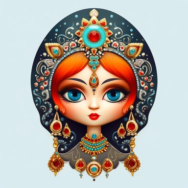 an evil woman in a russian traditional dress royaltyfree clipart, in the style of adorable toy sculptures, distinctive noses, colorful graffiti-like, babycore, elaborate, made of crystals, pattachitra