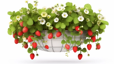 clipart strawberries and bacopa flowers in hanging basket, white background photo-realistic, ultra sharp, simplicity, higher coherence, minimalism, ultra detailed, hyper realistic details, beautiful, modern, OC rendered, 32k uhd , insane details, intricate details, Photoshoot, Depth of Field, captured with Phase One XF IQ4 camera , 200 Mega Pixel lens,