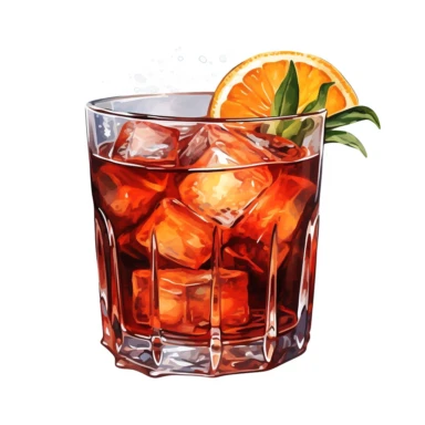 a Negroni Sbagliato cocktail, strong colors, border, 8K, dark watercolor, ultra details, isolated white background, clipart, hand drawn, hand drawn art, in the style of ultra-detailed oil painting pontilism hand drawn collections, pontillism brush, scumbling, HD oil painting collections,