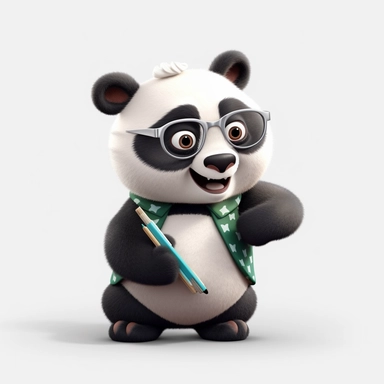 cute panda, teacher, happy and smiling, clipart, white background, no shadow