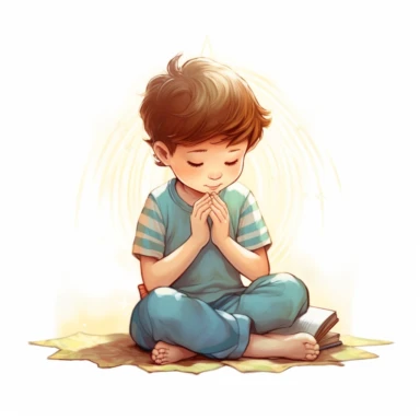 cartoon, clipart, stock photograph, white background, child kneeling for prayers at bedtime