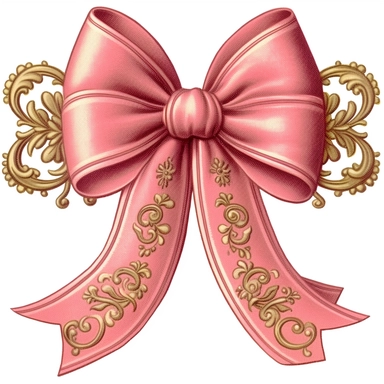 clipart template, Front facing, centered in frame, heavy thick silk satin ribbon, in tones of pink color, tied in an ornate bow, and decorative brass ends, in the style of seventeeth century, ornate, richly decorated, antique, historical reference, clip art