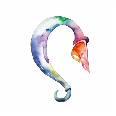 Watercolor fish hook clipart, white isolated background, space out, hd