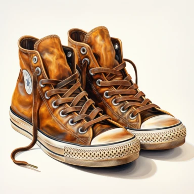 2 toned color hand drawn , watercolor, hyper realistic, white background, white margins, 16k, ultra detailed clipart, cut out image, hand-drawn, ultra HD, sharp and clean art , a pair of vintage old worn sneakers 1940 -1950 era , capturing the romantic and feminine aesthetics often associated with vintage fashion and travel, Clipart