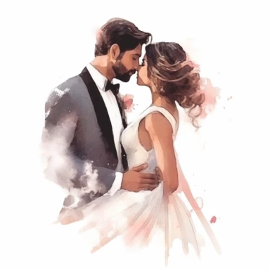watercolor style, beautiful bride and handsome latino groom clipart, isolated on white background, hd