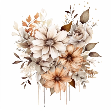 Boho Beige Flowers, watercolors broader in cycle frame, clipart, highly detailed, HD