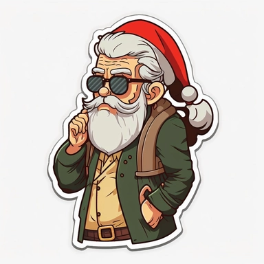 vector sticker design, anime style Santa wearing Prada clipart, white background, flat colors