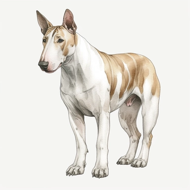 bull terrier, whole body, clipart, hand-drawn clipart, realistic, clear lines, neutral watercolor, isolated, white background,