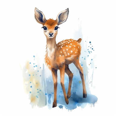 an adorable Deer in the style of watercolour clipart with detailed brush strokes