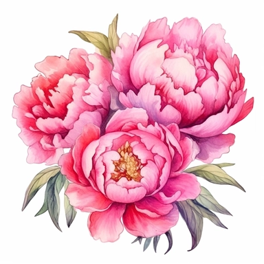 Watercolor pink peonies clipart on a white background in the style of feminine sticker art, Tanya Shatseva, storybook illustration, Georgia O'Keeffe, flower and nature motifs, colored line art, colored outlines, cottagecore design, watercolor on white background, ombre, sunny tones, colored line art, colored outlines, iridescent ombre, gradient shading, vibrant tone, vibrant digital art oil paint photorealism, an illustration of a colored flower, meticulous sketches, Magali Villeneuve, simple, c