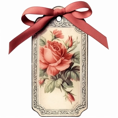 victorian vintage tie on tag, gift card, with vintage roses, clipart, clip art, white background, ephemera