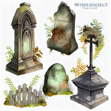 4 victorian watercolor highgate cemetery headstone clipart images