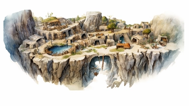 isolated images, illustrations on a white background, realistic top down overhead view caveman village map, Clipart, watercolor, realistic, isolated, full building, highly detailed, hdr, 32K, photo expert quality, watercolor realistic, hyperrealistic and highly detailed, isolated on a white background