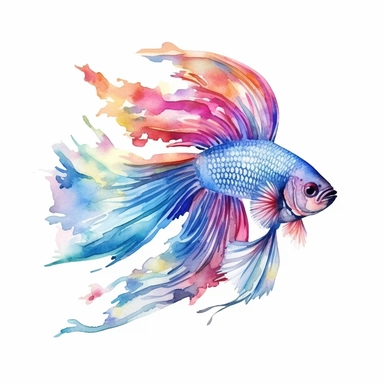 betta fish, watercolor clipart, minimalist, bright colors, isolated white background, 8k