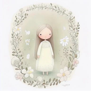 A cute watercolour drawing of a girl wearing a beautiful holy communion dress, flowers, holy communion, childrens book illustration, melancholy pastel art, children book illustration, childrenbook illustration, kawaii, children’s book illustration, children's book illustration, inspired by nicoletta ceccoli, cute storybook illustration, illustration for children, by nicoletta ceccoli, wlop! muted colours, Clipart style, transparent background