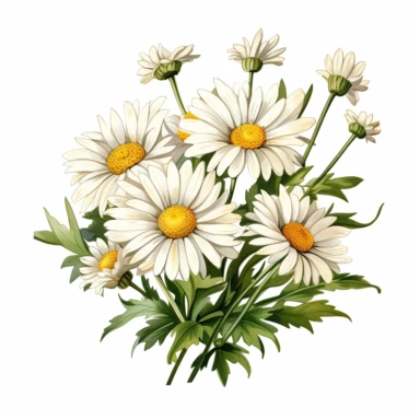 the flower daisy illustration clipart, full view on a white background, modern antique