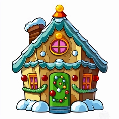 gingerbread house, cookie, object, vibrant colors, cel shading, game graphics, clean lines, lineart, simple, cute, on white background, vector art, clip art, doodle art, comic art