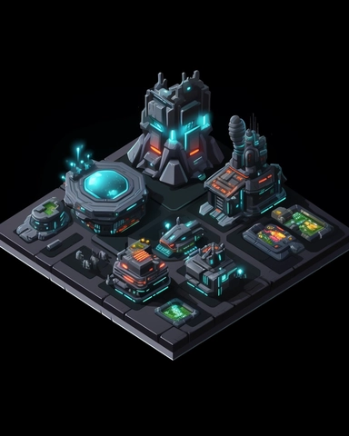 isometric perspective, game sprite, futuristic landing pad, gaming asset, sci-fi, fun, creative, cartoon, clipart, hyper-detailed, black background,
