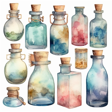 watercolor clipart graphics small glass bottles with cork lids