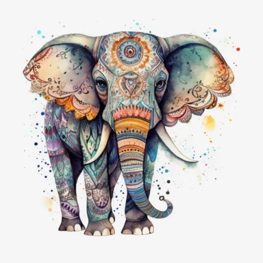 India magicelephant, cartoon style, white background, black outside lines, designs, white background, watercolor pencil drawing, small details, digital art, clipart, super acurate, –testp,