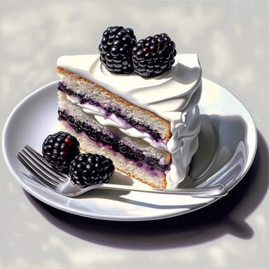 incredible detailed acrylic art piece of cake on white plate with one BlackBerry clipart, hyperrealism, clear picture in high resolution, highlights , white background, appetizing, clear and contrast image, reflections, very detailed drawing, menu illustr
