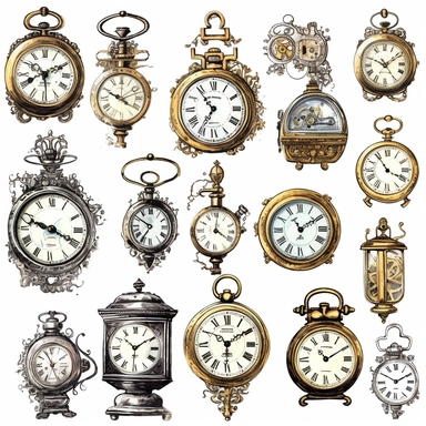 clocks separated clip art sheet with white backgound