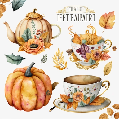 tea party,tea clipart,tea set clipart,tea cup png,tea cup clipart,watercolor teacup,tea time,tea set,fall clipart,autumn tea,autumn watercolor,pumpkin tea,pumpkin spice Watercolor Pumpkin Tea Clipart, autumn and fall holiday tea cups, Thanksgiving pumpkin spice clip art PNG graphics
