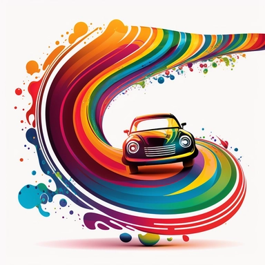 car curving leaving rainbow tire marks clipart