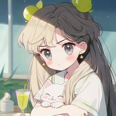 1970s anime style, old era retro style, a close-up shot of a girl, 15 years old, long black hair, 37 points bangs, bow hair clip, gray green V-neck print short sleeve, a cute white cat on the shoulder, holding a cup of lemonade, sweet, light, sky background