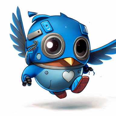 funny cute little bluebird robot superhero flying to save the day meme clipart semi realistic comic style