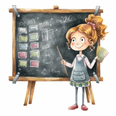hand drawn, A teacher and blackboard , illustration Watercolor clipart, katie daisy style, single object,png,transparent, white background for removing background - - no text shadow font watermark